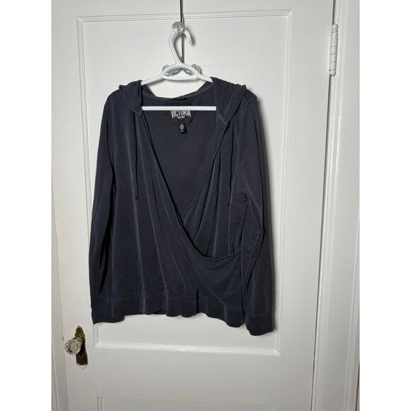 Victoria Sport Gray Wrap Front Hoodie Sweatshirt Balletcore Ballet Women's LG - Picture 1 of 9